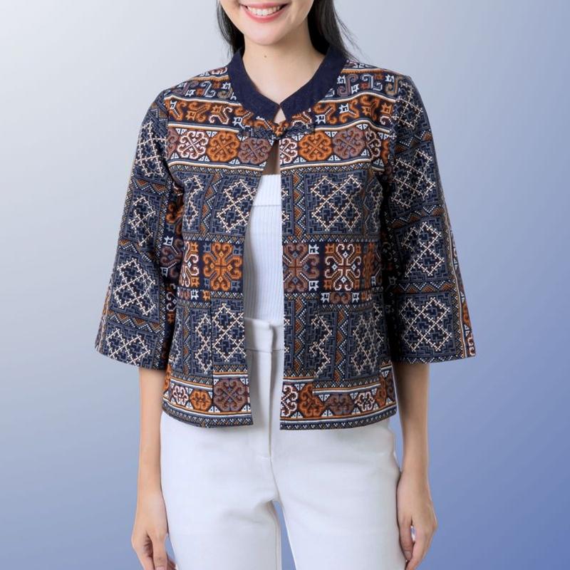 ZANZEA Women Ethnic Print Casual Stand Collar 3/4 Sleeve Cardigan Blouse