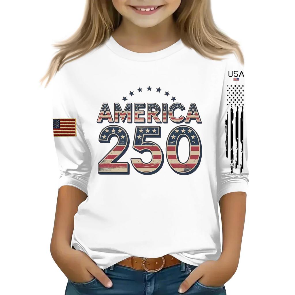 Kid's Round Neck Independence Day Print Lightweight Spring/Summer Top