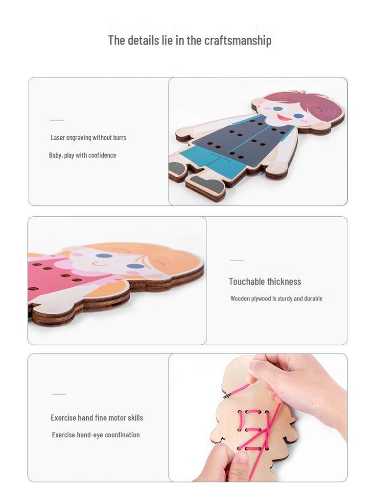 Montessori Wooden Lacing Game: Sewing Buttons for Early Education & Intellectual Development In Children