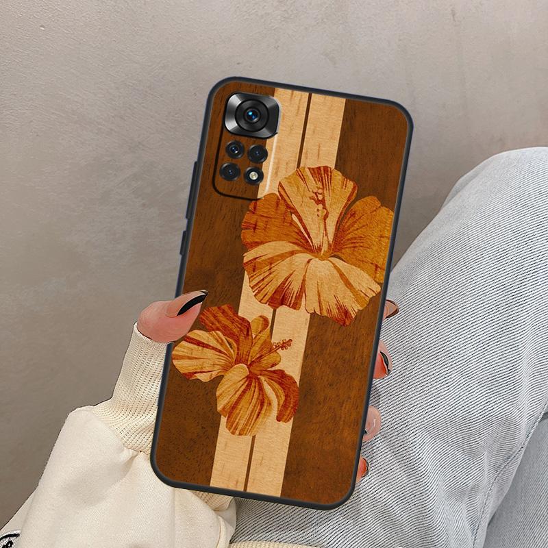 Beach Hawaiian Faux Koa Wood For Xiaomi Redmi Note 14 10 11 12 13 15 Pro Plus Case Cover For Redmi 15 15C 14C 10C 12C 13C