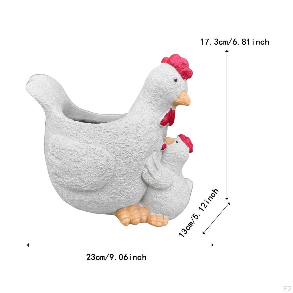 Chicken Planter Pot Hen and Chicks Statue Resin Rooster Sculpture Animal Figurine for Outdoor Lawn