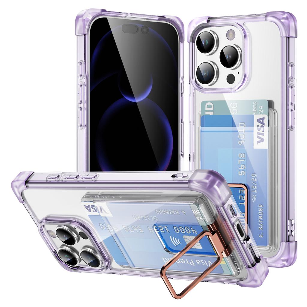 For iPhone 16 Pro Case Reinforced Corners TPU+Acrylic Phone Cover with Kickstand Card Holder