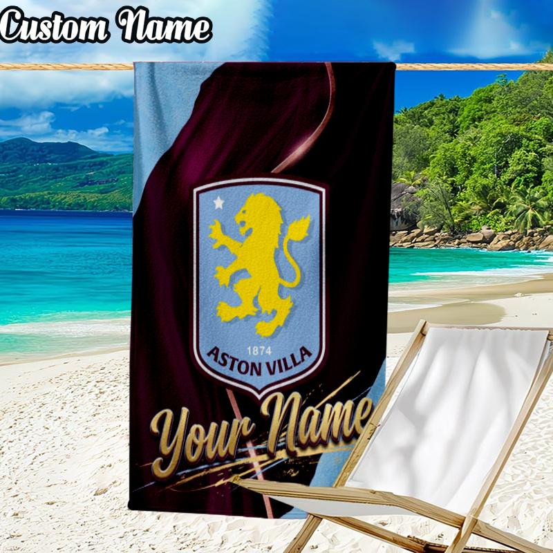 Custom Name AVFC Football Beach Towel - Soft, Ultra-Absorbent Microfiber, Lightweight, Perfect for Beach, Parties, Travel, Camping