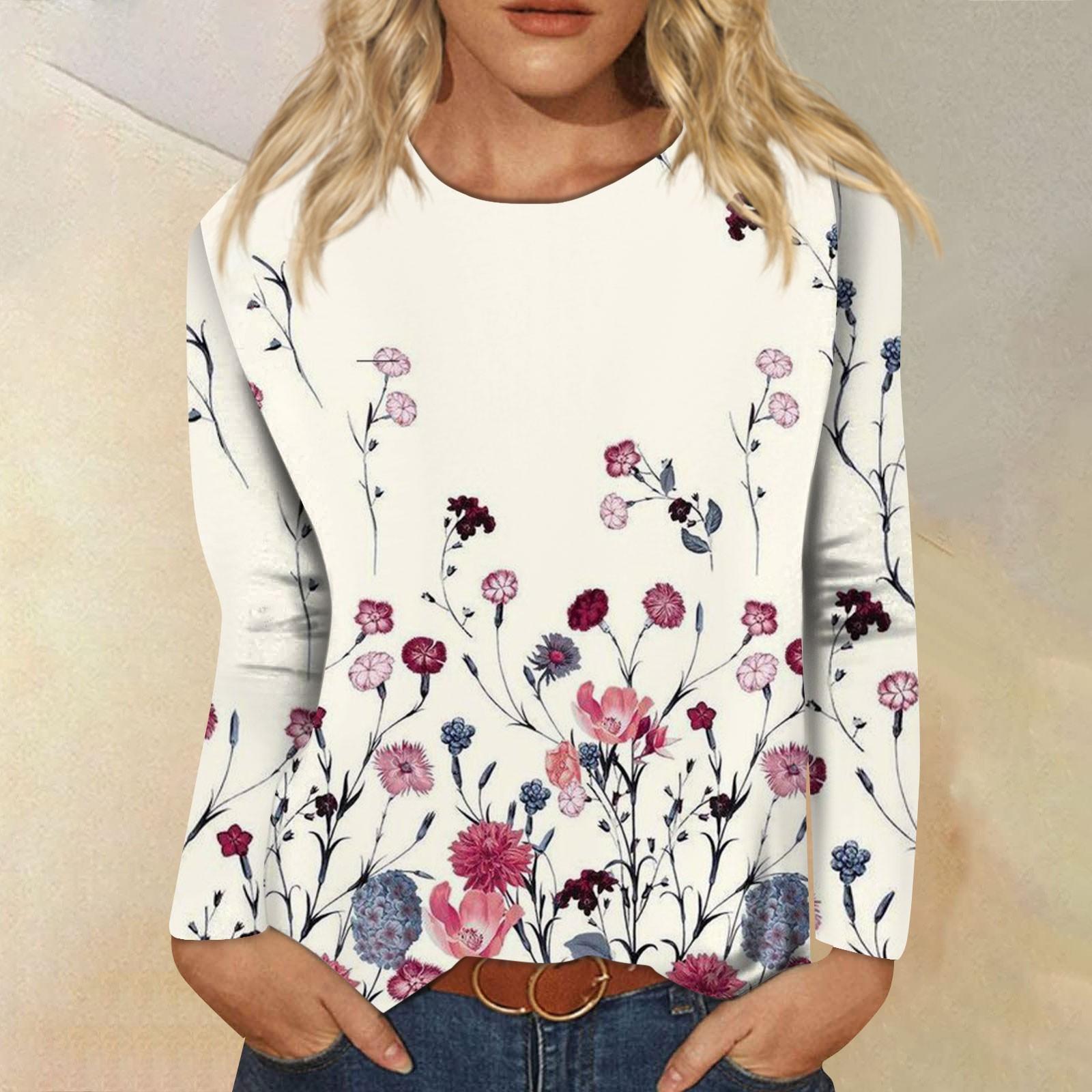 

Женская мода, повседневная блузка с длинным рукавом и круглым вырезом, пуловер с принтом M розовый