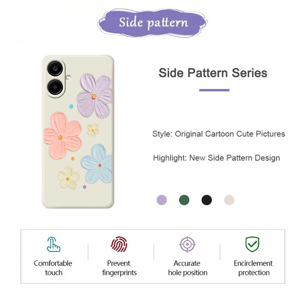 For Samsung Galaxy A07 4G Case Four Color Flowers Pattern Printing Straight Edge TPU Phone Back Cover