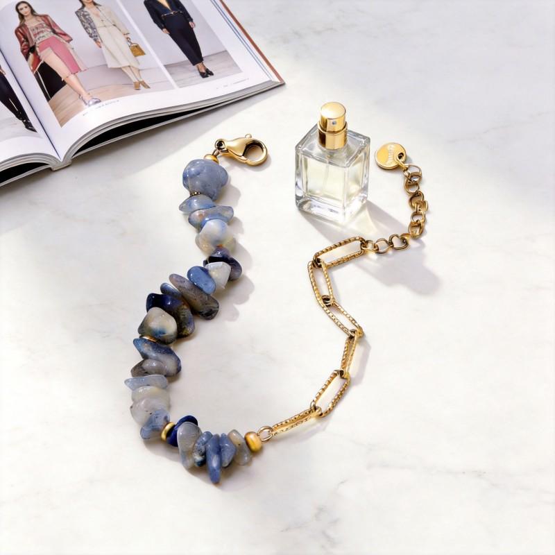 Geometric Irregular Sapphire Bead Bracelet Women Stainless Steel Vacuum Plated 2026 Design
