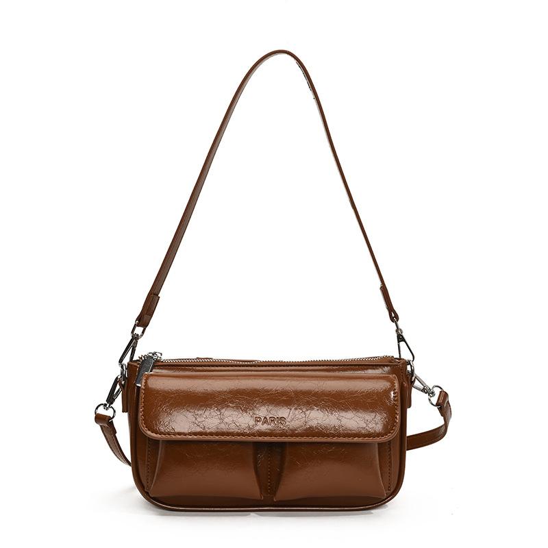 

Популярная в этом году нишевая сумка-багет в стиле ретро с высоким чувством, из масляного воска пикофарад, женская повседневная универсальная на плечо, кроссбоди коричневый