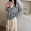 Beaded three-dimensional flower sequin knitted cardigan autumn and winter new loose and gentle wind sweater jacket women