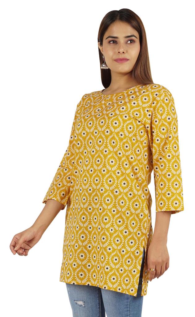 Moomaya Womens Tops Rayon Block Print Tunic 3 4th Sleeve Tunic Summer Blouse