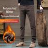 Calças casuais de veludo chenille masculinas com cintura elástica - lã grossa e escovada, ajuste solto para outono/inverno
