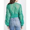 French Floral Chiffon Shirt for Women Niche Style Retro 2025 Summer Sun Protection Shirt V-neck Lace-up Green Long-Sleeved Tops