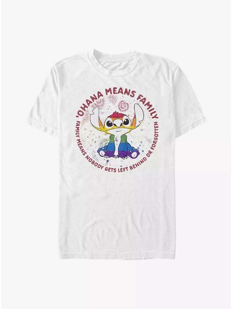 New   Stitch Ohana Means Family Rainbow Pride Cartoon Print Womens Short Sleeve Loose Casual TShirt S