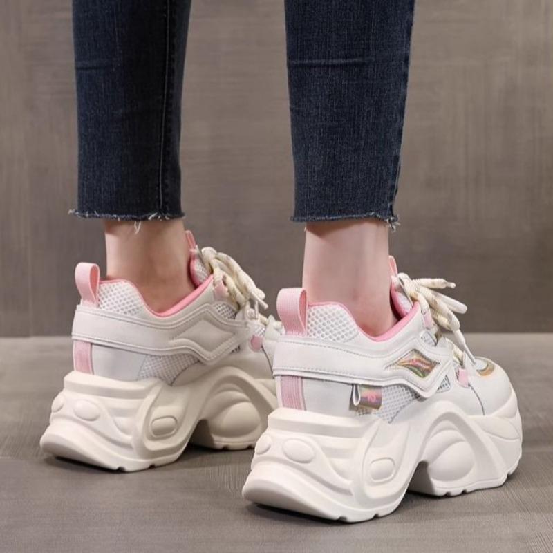 Lace Up Women's Sneakers Shoes Whit High on Platform Ladies Footwear Designer Luxury Offers Deals Cotton 2025 New Offer Stylish