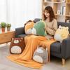 Multfunctional Flannel Cartoon Pillow Quilt Soft Comfortable 2 In 1 Cushion Blanket Storage Design Stuffed Nap Blanket Car