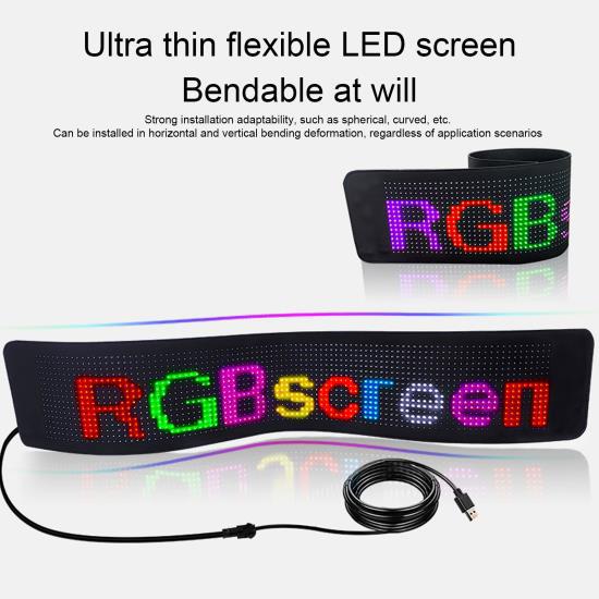 Flexible LED Car Screen Bluetooth App Control 16x64 Matrix Custom Text Pattern Programmable Advertising LED Sign USB 5V 