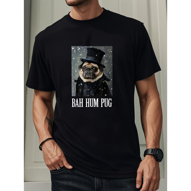 Men'S Humorous Pug In a Top Hat Graphic Tee - Black Dog Outfit Design, Comfortable Breathable Shirt for Daily Wear & Themed Occasions - Amusing Pet