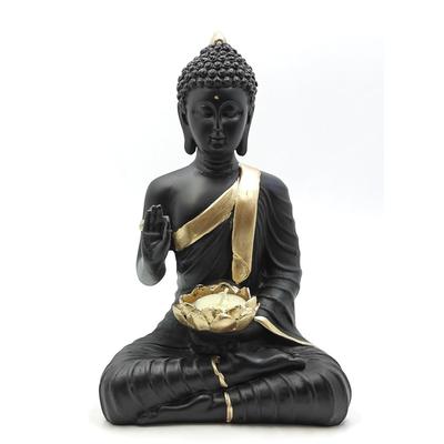 Polystone Statuetka Buddy Eksponat Idol ze świecznikiem na tealight do Dekoracji Domu i Salonu Unikalne eksponaty 1 szt. (czarny)