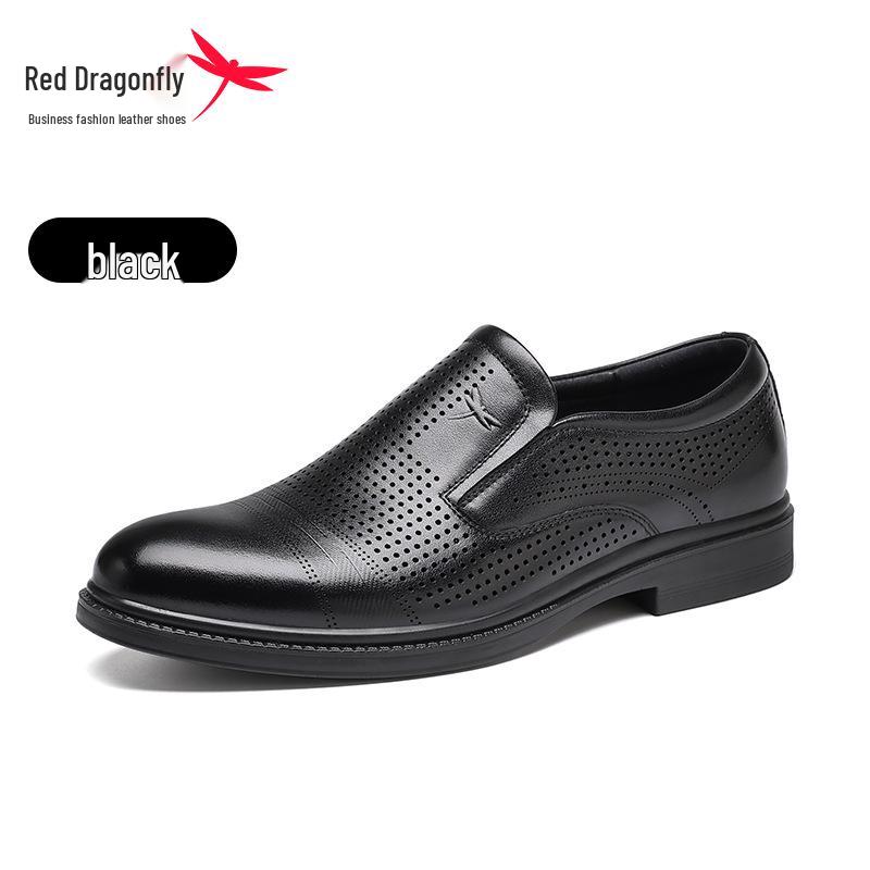 Red Dragonfly Men s Breathable Leather Slip-on Loafers - Summer Business Casual Hollow-out Design. 38