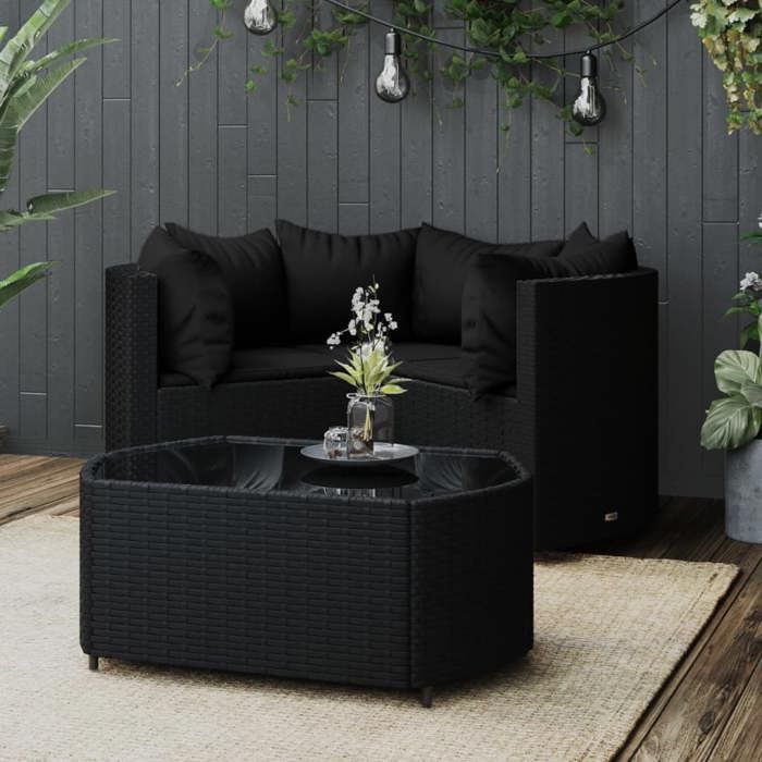 VidaXL Salon de jardin 4 pcs avec coussins Noir Résine tressée, ensemble de salon d'extérieur, ensemble de mobilier 319792