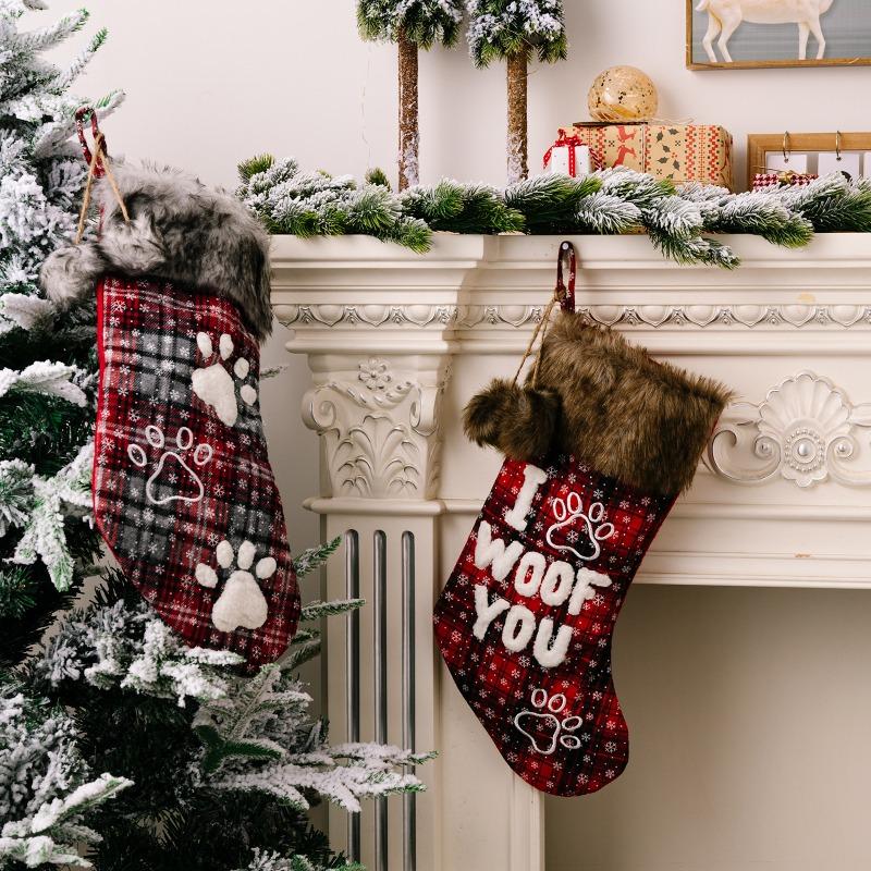 1pc Christmas Ornaments Socks Pendants Fur Collar Lattice Socks Christmas Tree Decorations Navidad 2025