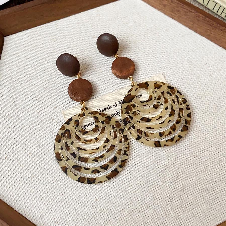 Hars Bloem Luipaardprint Oorbellen - Retro Zilveren Naald Ontwerp