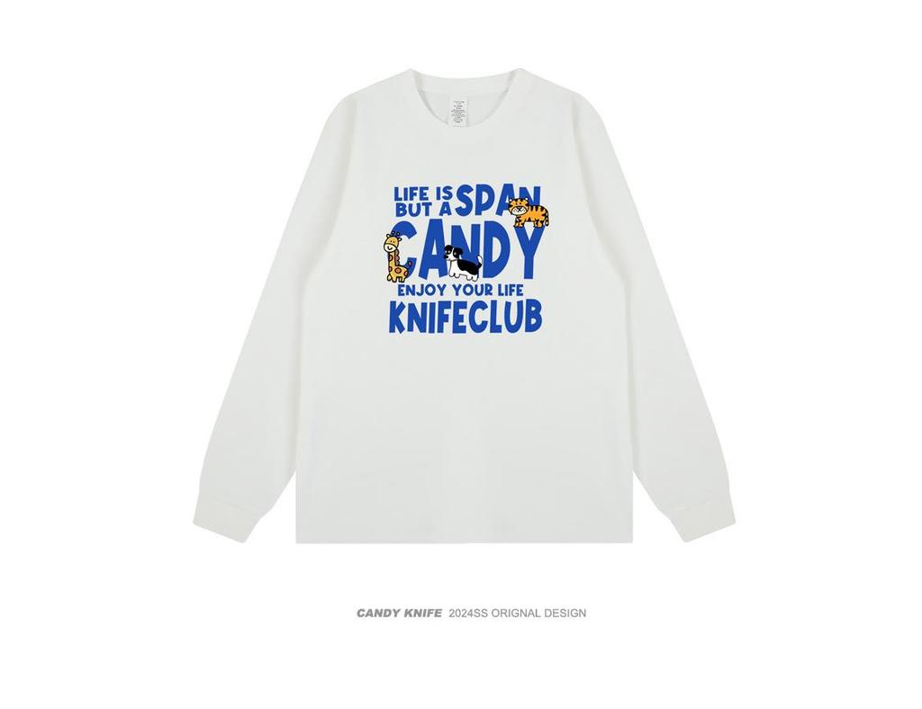 Japanese Cute Cartoon Letter Print Cotton Long Sleeve T-Shirt for Students