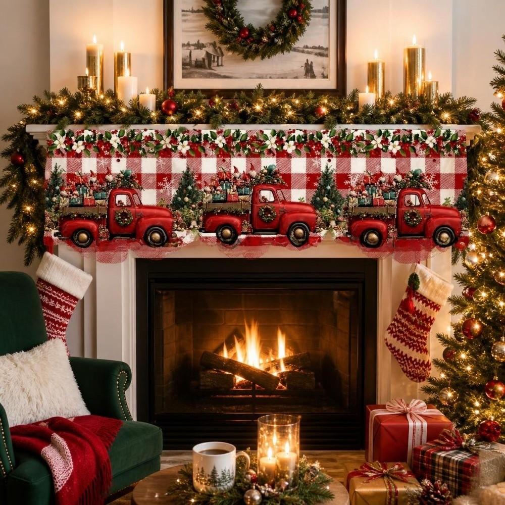 Santa Claus Christmas Fireplace Mantel Scarf Snowman Decorative Fireplace Shelf Cover Home Decor Snow Landscape