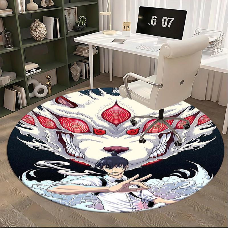 1pc Demon Slayer Tanjiro Kamado Round Carpet - Anime Cartoon Design Office Chair Mat Non-Slip Rug for Home Decor Living
