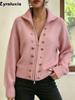Solid Color Chunky Double Button Stand Collar Zip-Up Knit Cardigan Coat Autumn New Fashion Top