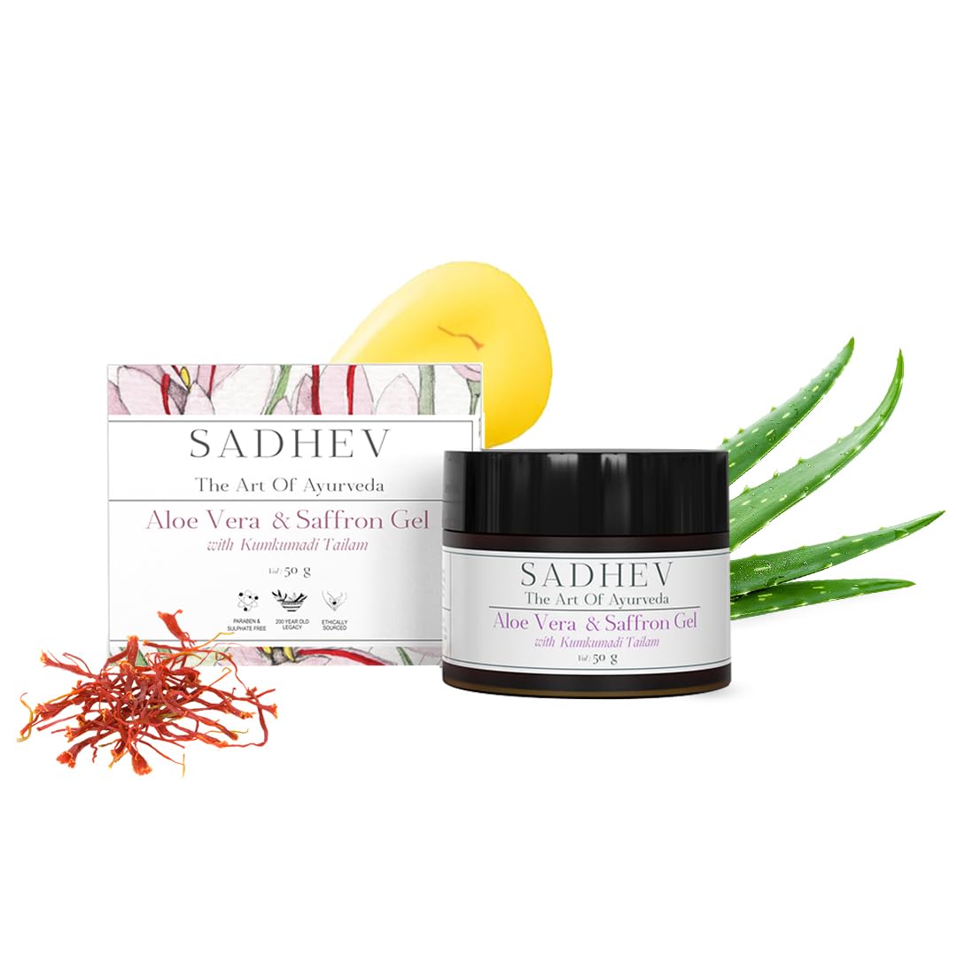 SADHEV Ayurvedic Aloe Vera & Saffron Gel with Kumkumadi Tailam | Brightens, Hydrates & Reduces Blemishes | Treats Acne, Dark Spots & Signs of Agein