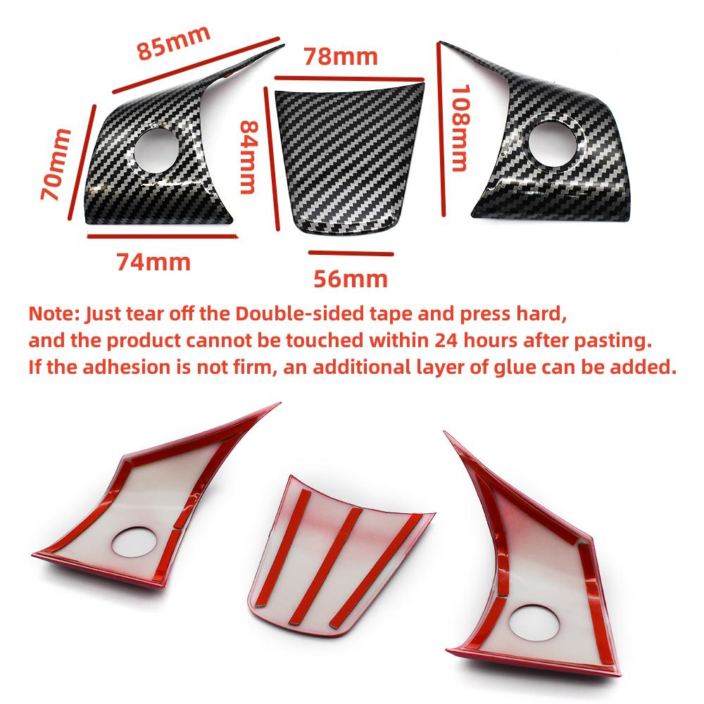 3Pcs/Set Matte Carbon Fiber For Tesla Model Y 3 2025 Car Steering Wheel Panel Cover Trim Stickers Frame Modification Accessories