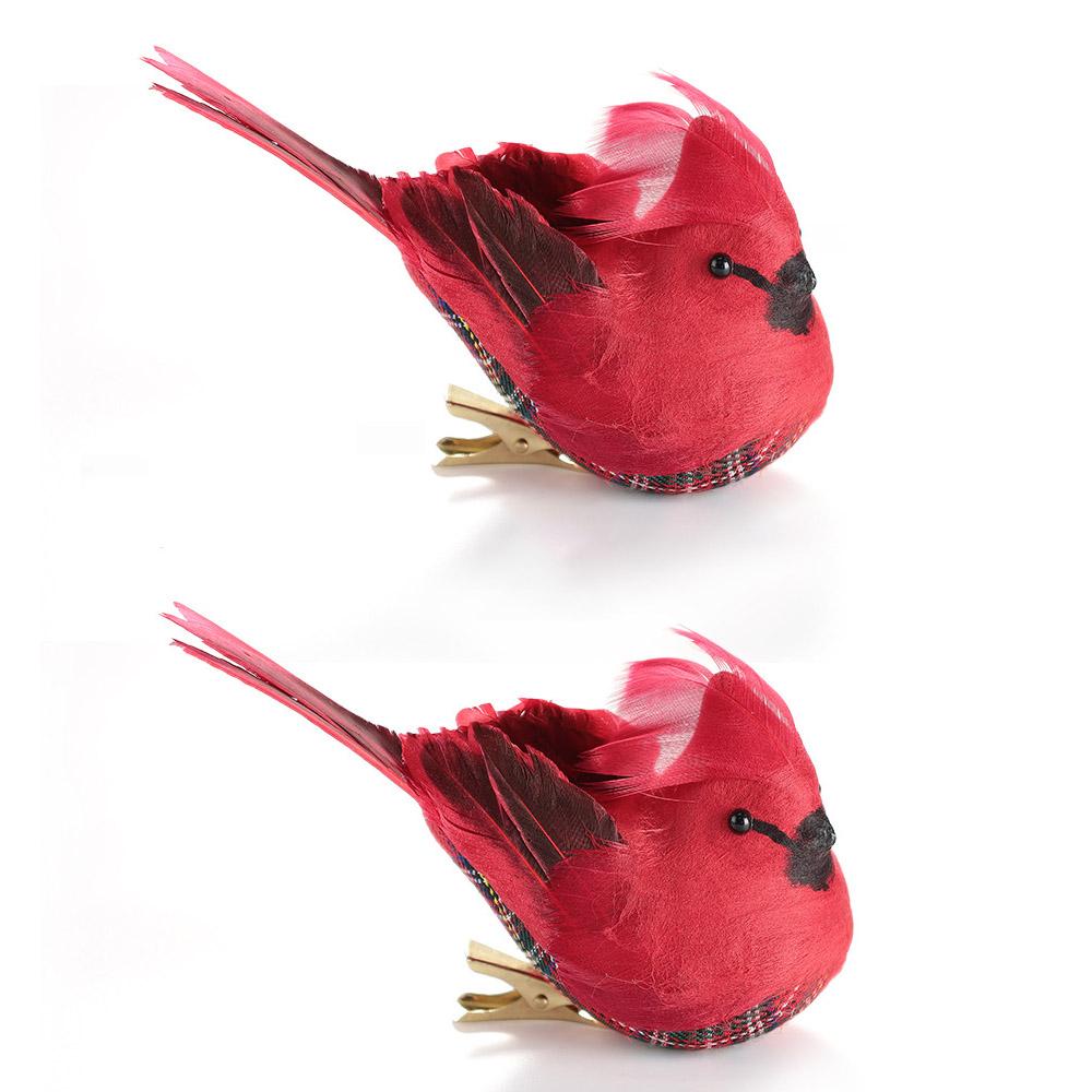 2Pcs Cardinal Clip On Christmas Tree Ornaments Artificial Red Birds Ornament for DIY Christmas Tree
