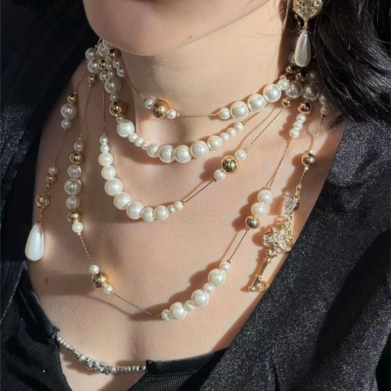 Serratura d'amore serie cilindro chiave goccia d'acqua perla rotta lunga collana impilata catena avvolta per maglione