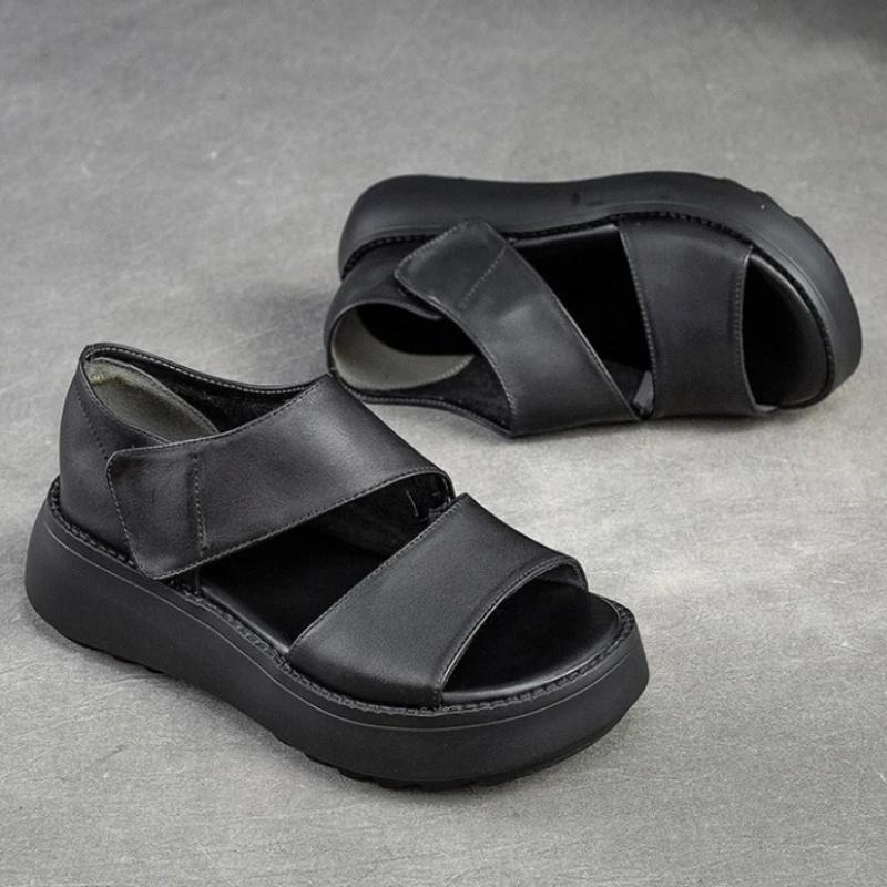 Sandale de vară de damă de modă Pantofi cu platformă Sandale romane Sandale cu cârlig și buclă pentru femei Pantofi retro din piele PU pentru femei Tendință 2024