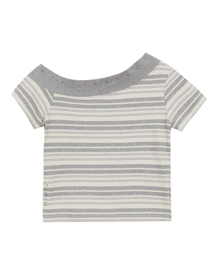 ILLIGO One-Shoulder Studded Stripe Top Grey Ivory