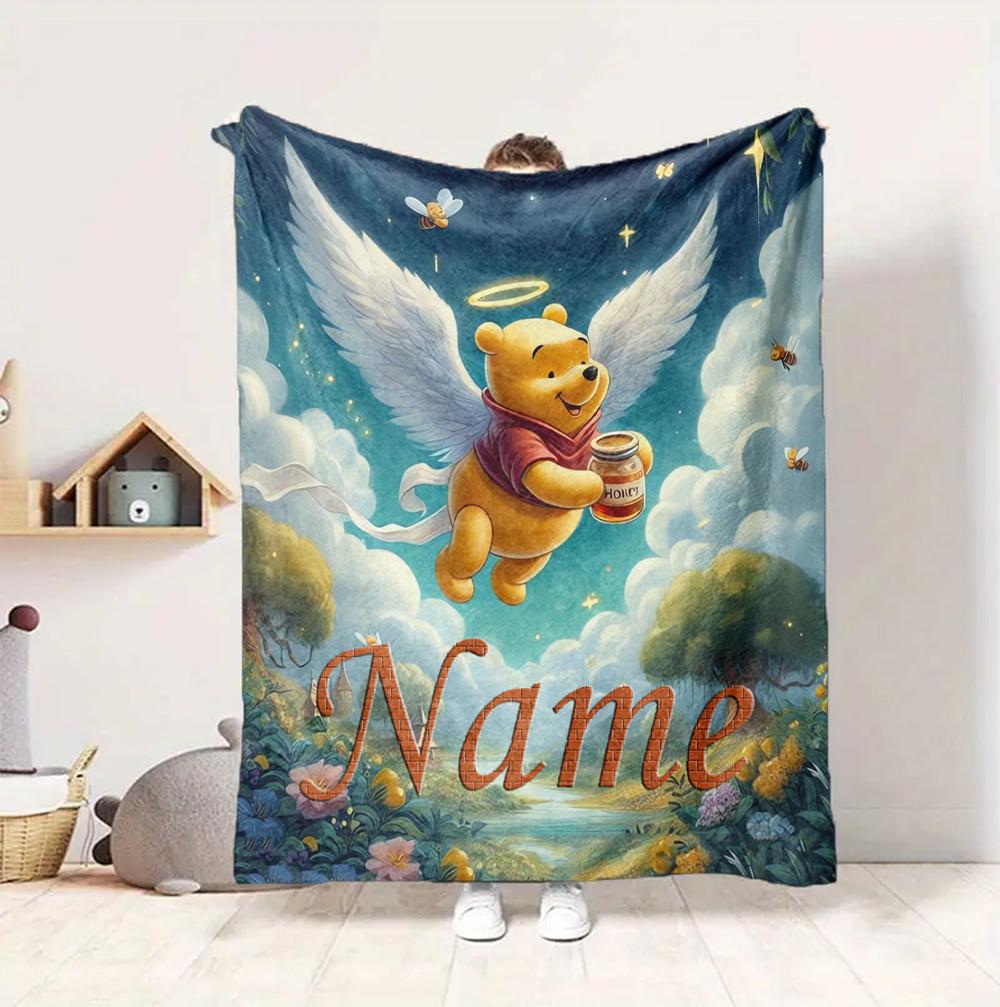 Custom Name Winnie Pooh Flannel Blanket Throw Blanket Soft Warm Sofa Bed Decor Unique Gift