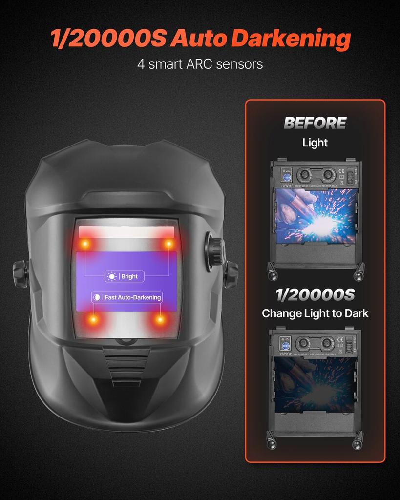 Welding Helmet Auto Darkening, 100 x 59.4 mm True Color Welding Hood, Solar-Powered Welder Mask with 4 Arc Sensors, Wide Shade 4/5-9/9-13 for TIG MIG