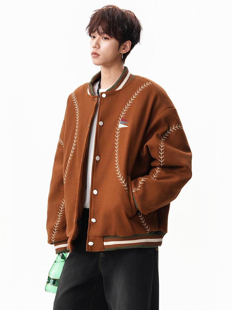 Guochao Vintage Woll-Baseballjacke mit Stickerei für Damen & Herren - Schweres Retro-Modell für Herbst/Winter 2025