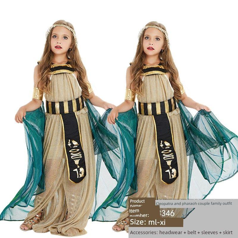 Halloween Cosplay Egyptian Pharaoh Cleopatra Ethnic Stage Performance Costumes Adult Prince Couple Costumes Girl M