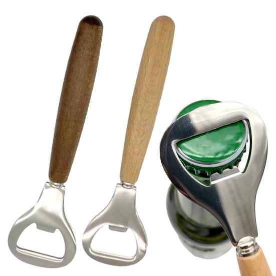 Beer Bottle Opener, Stainless Steel Cap Remover with Beech Wood Handle, Heavy Duty Opener for Kitchen Bar Camping Outdoor Travel