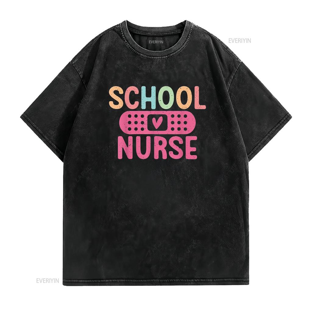 School Nurse T Shirt Vintage Washed Homme Stretched Comfortable Top For Everyday Wear Graphic Soft Slightly Versatile Casual