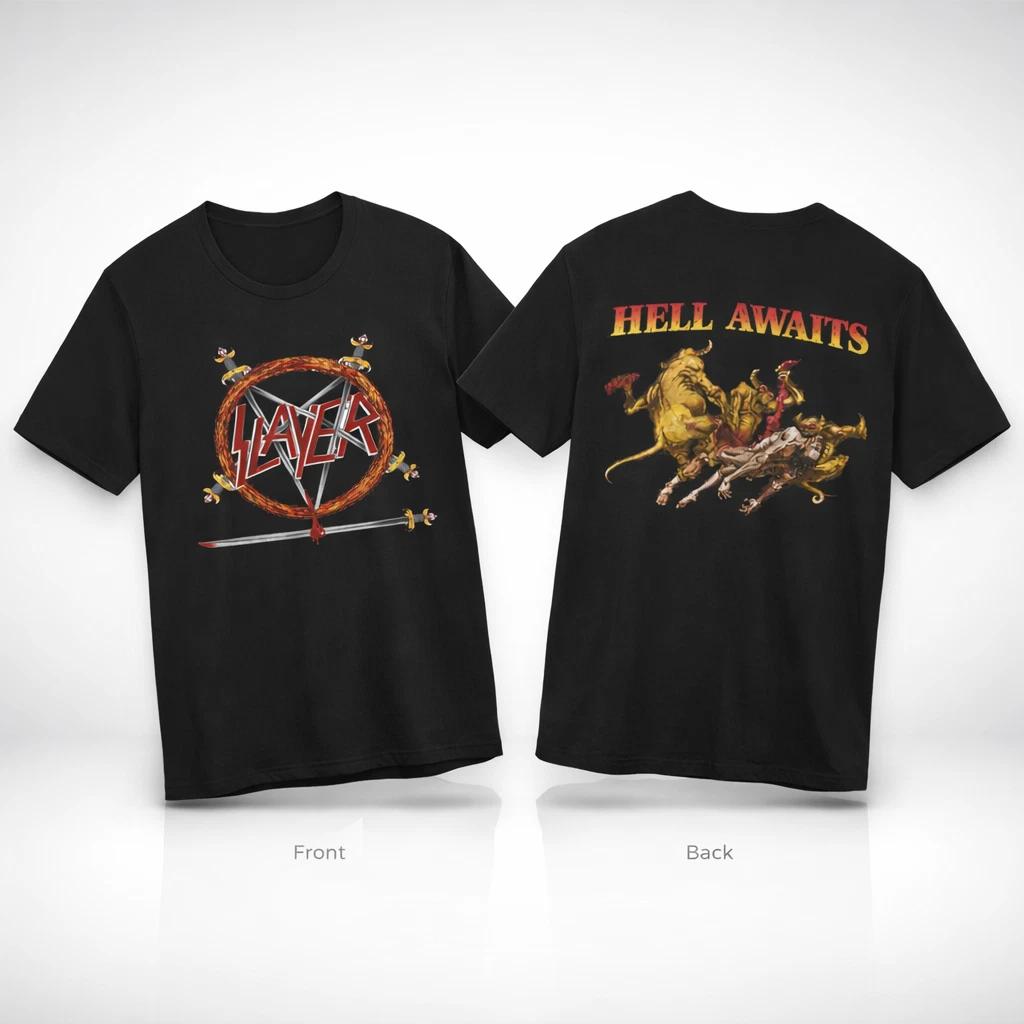 Футболка Slayer Hell Awaits Черная Футболка Хэви-метал группы Принт спереди и сзади XL