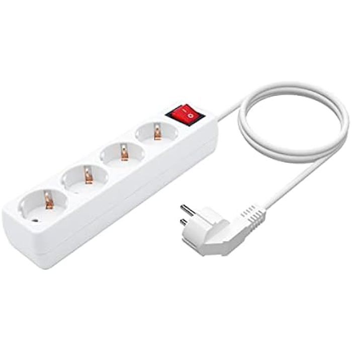 Aisens Base Multiple 4 Prises Avec Interrupteur Avec Câble 3×1.5mm2-1.4m - Couleur Blanche