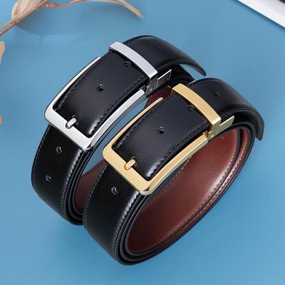 Men's Double-Sided Pin Buckle Cowhide Leather Belt - Versatile Business Casual Trousers Accessory