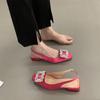 High Heel Sandals Thick Heeled Women's 2024 Summer New Square Button Rhinestone Fairy Style French Square Toe Single Shoes