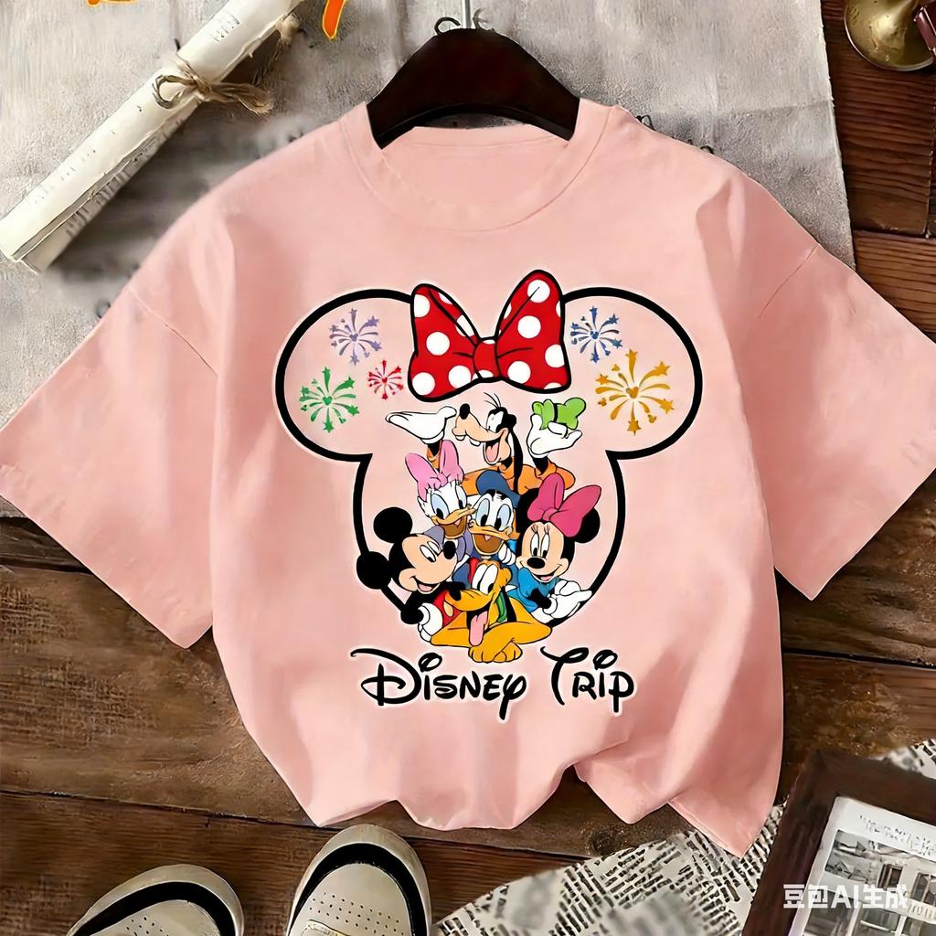 Letní chlapecké a dívčí oblečení pro rodiče a děti s potiskem kresleného vzoru Mickey Mouse 100% čistá bavlna krátký rukáv
