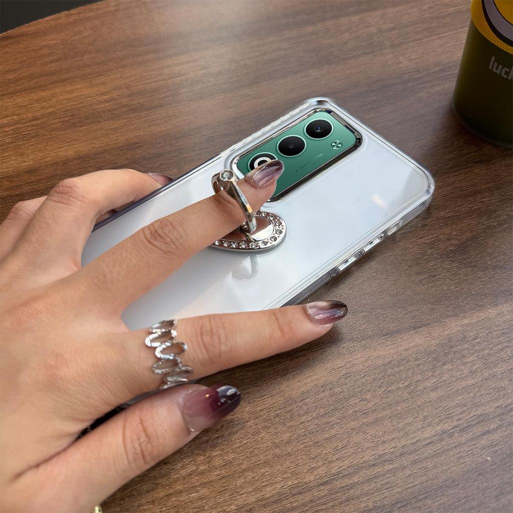 Luxury Bling Rhinestone Heart Ring Bracket Clear Phone Case for OPPO A5 4G/5G Stand Cover