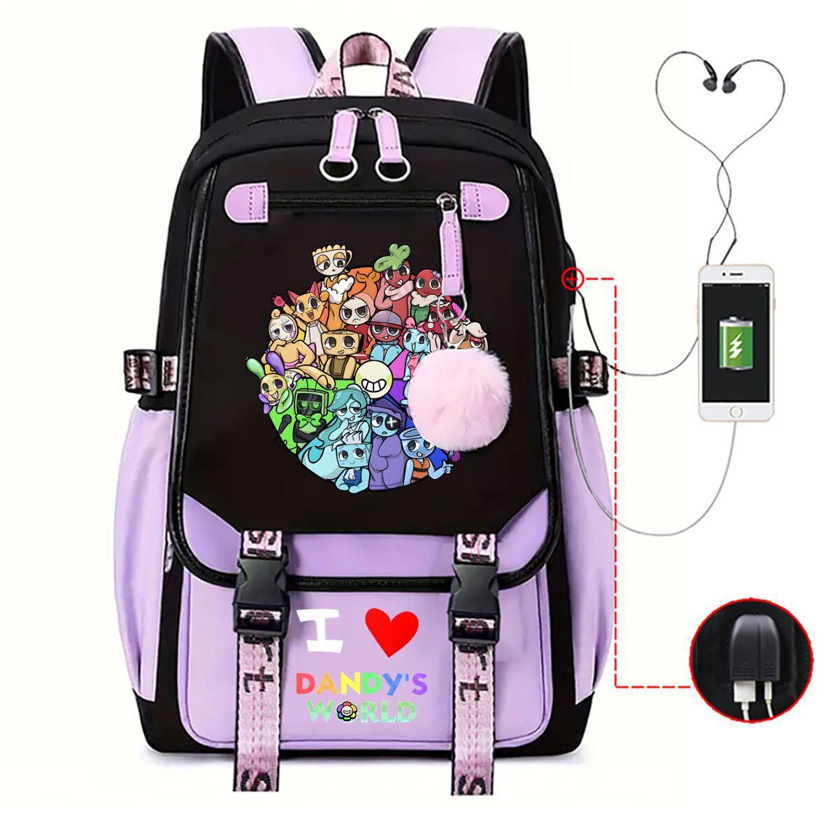 

Мир Денди мультяшный принт сумка для начальной и средней школы контрастного цвета нейтральный USB повседневный рюкзак No specification фиолетовый