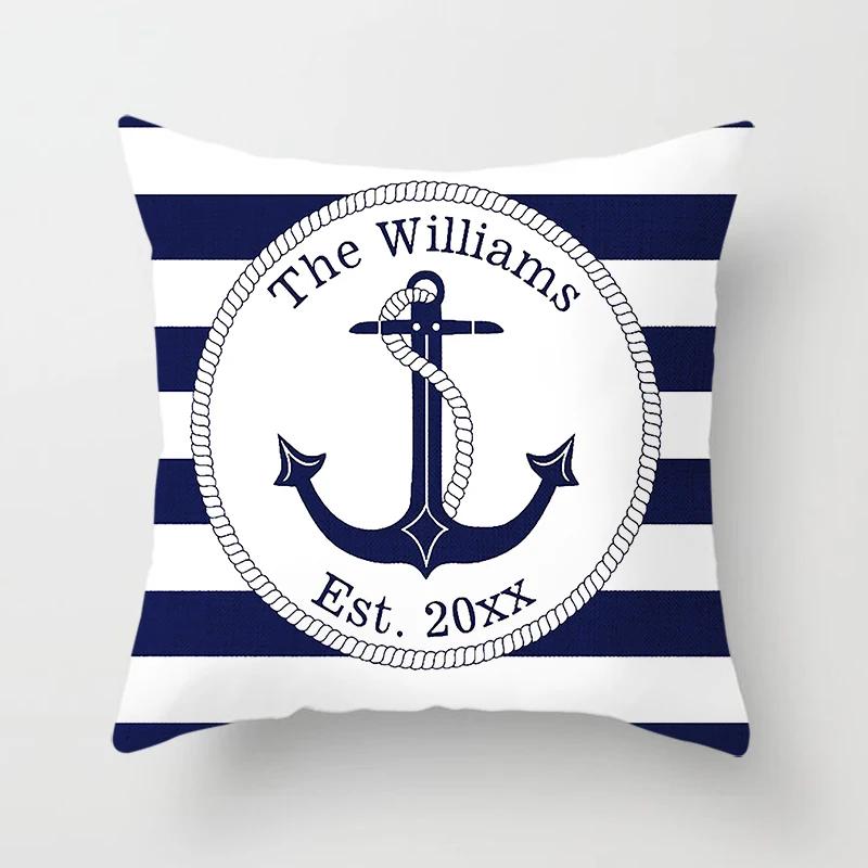 Home Decor Compass Anchor Pillow Cover Blue Mediterranean Cushion Gift Sofa Office Accessory Ornament Short Plush Material