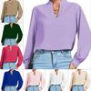 Women Work Shirt Elegant High Neck Long Sleeve Loose V-neck Top Stylish Soft Breathable Lightweight Pullover Shirt